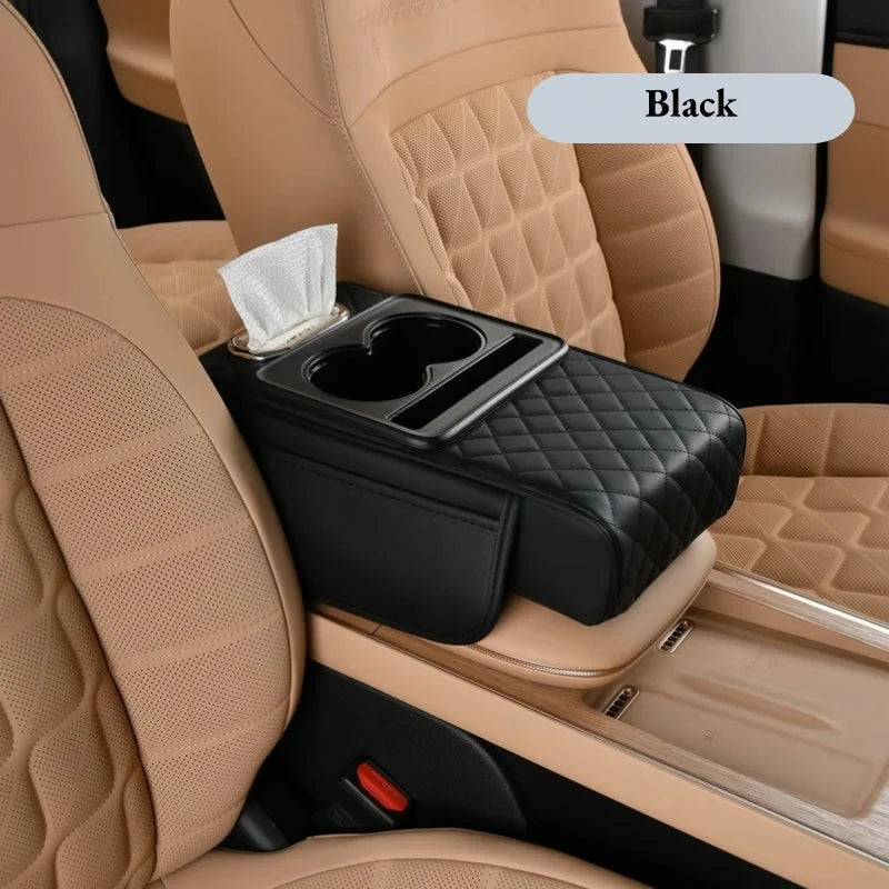 Universal Car Center Console Armrest Cushion – Heightening Pad with 2 Cup Holders, All-Season Auto Armrest Pillow Cover for Comfort & Storage