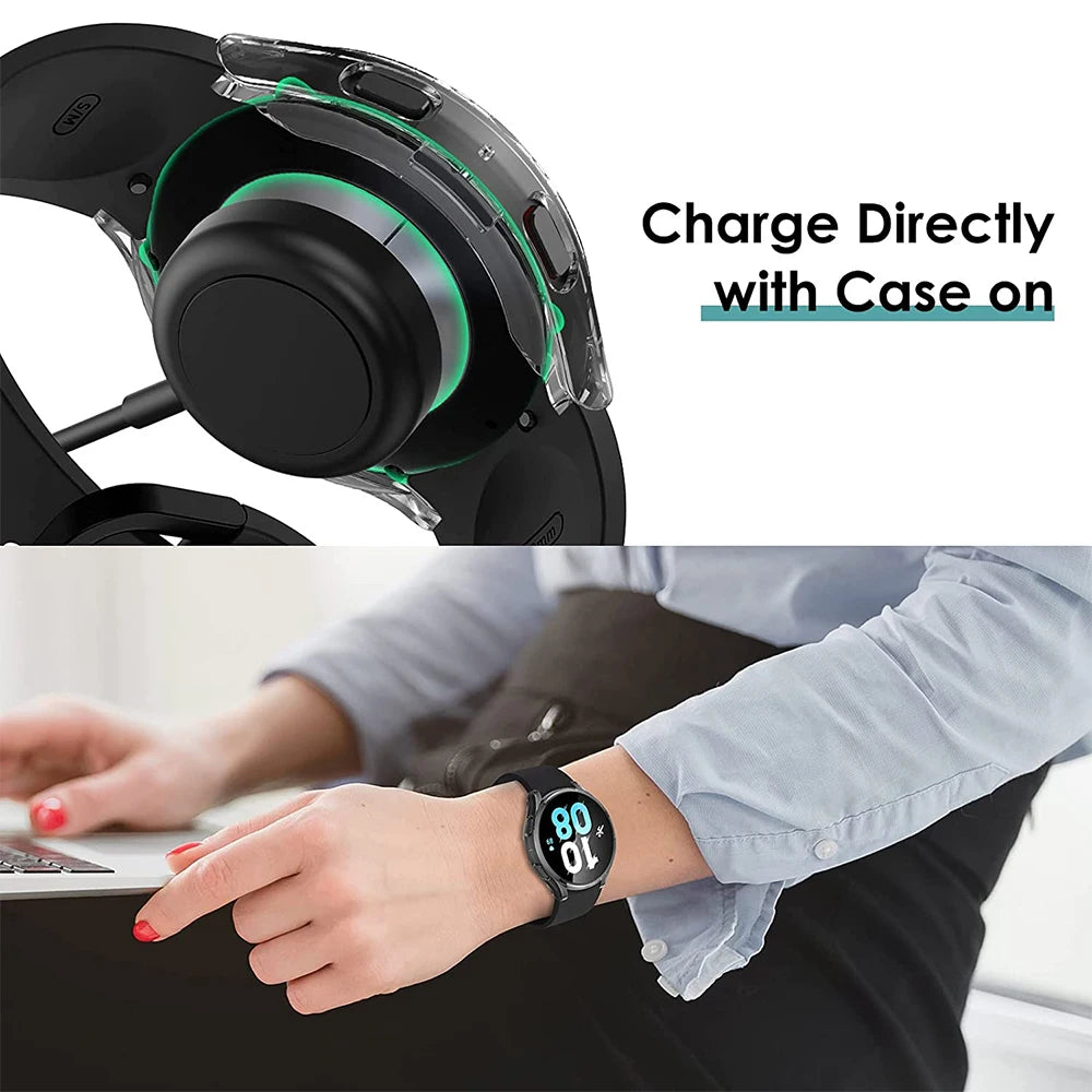 Tempered Glass & PC Bumper Case for Samsung Galaxy Watch 4/5/6/7/8 – Full Coverage Protective Cover (40mm & 44mm)