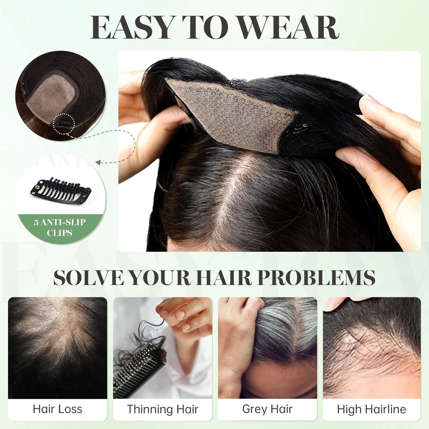 Brown Blonde Highlight Remy Human Hair Toppers – 16 Inch Straight Clip-In Silk Base Hairpiece for Women, Topper Hair Extensions