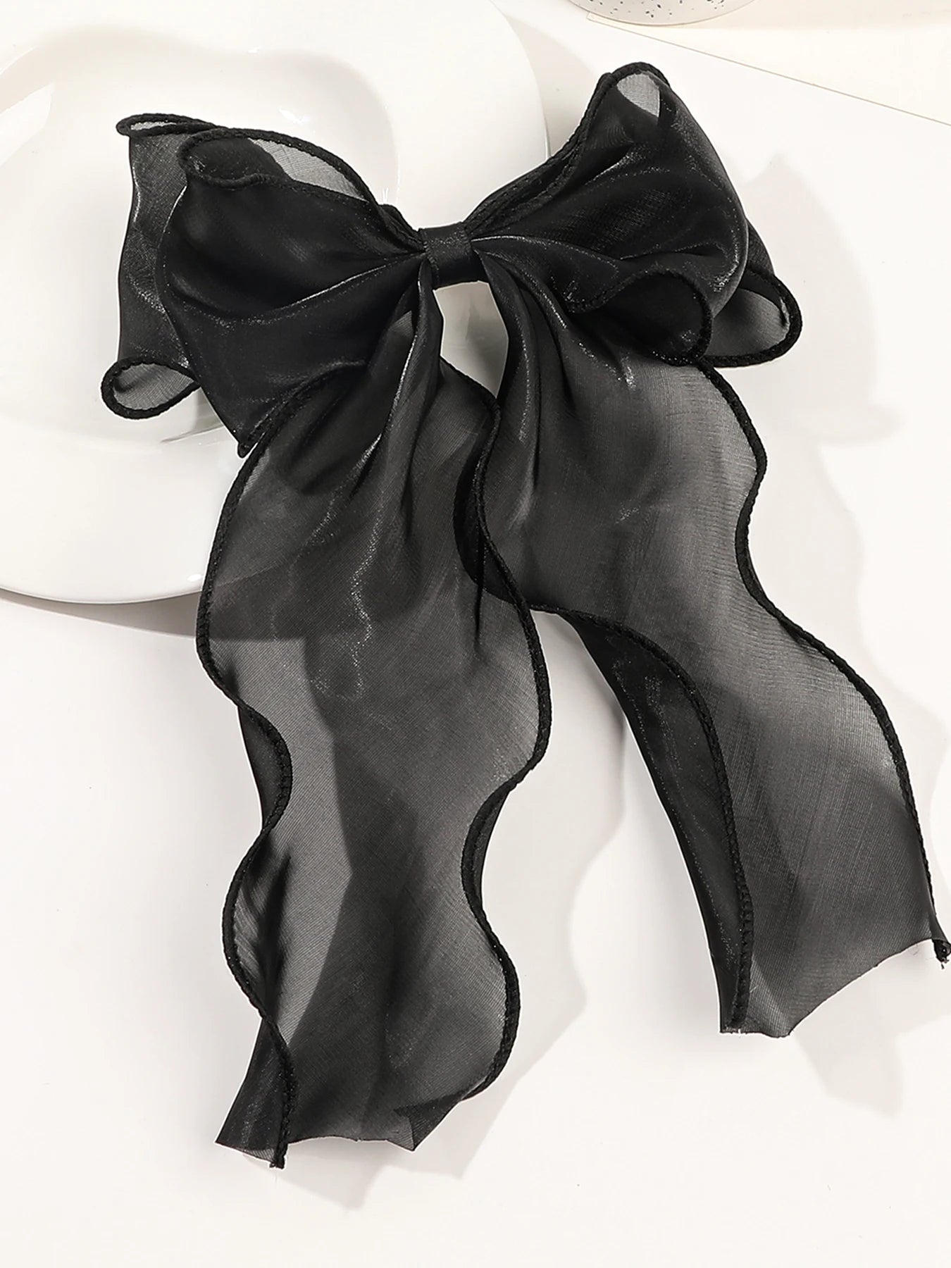 White Organza Bow Hair Clips – Fluttering Ribbon, French Fresh Premium Headdress, Large Hair Accessories for Women & Girls