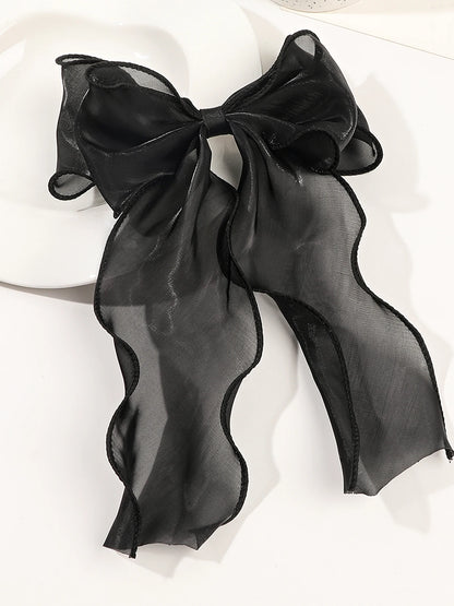White Organza Bow Hair Clips – Fluttering Ribbon, French Fresh Premium Headdress, Large Hair Accessories for Women & Girls