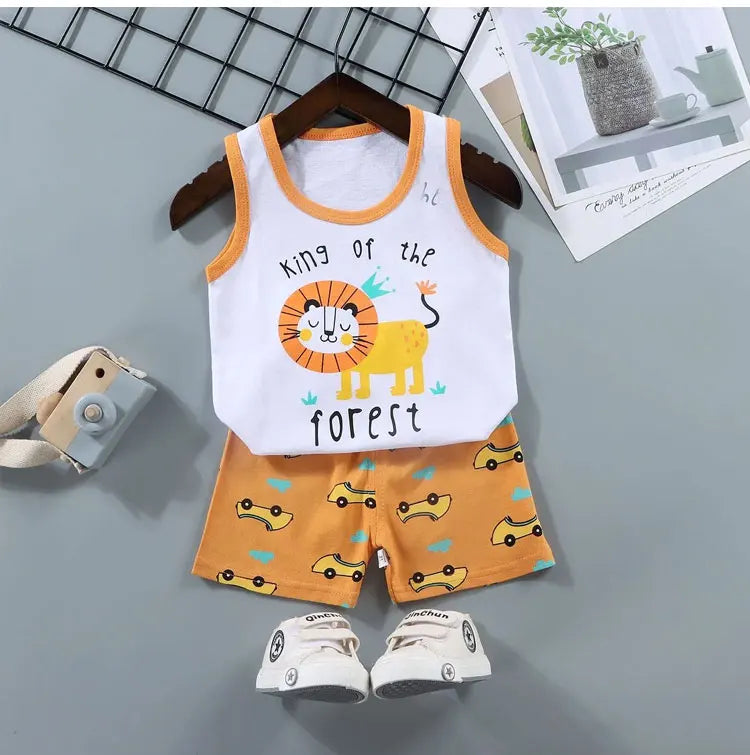 2PCS Kids Summer Vest Set – Cotton Sleeveless T-Shirt & Shorts for Boys & Girls Baby Clothes