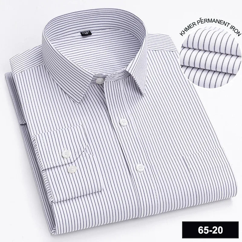 Men’s Plaid Stripe Long Sleeve Shirt - Casual Business Formal Office Shirt with Single Pocket for All Seasons