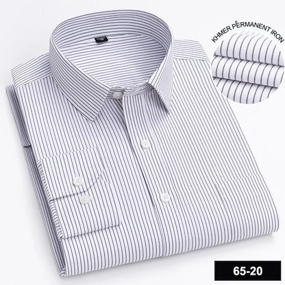 Men’s Plaid Stripe Long Sleeve Shirt - Casual Business Formal Office Shirt with Single Pocket for All Seasons