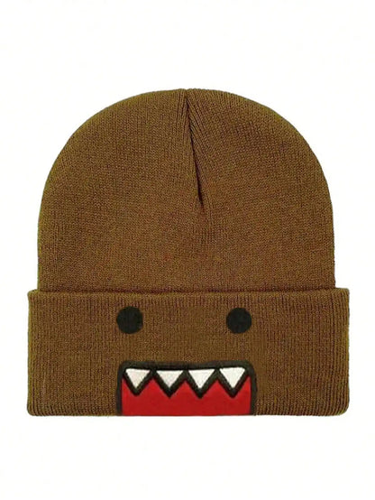 Domo-Kun Embroidered Knit Beanie - Warm Windproof Unisex Winter Hat with Casual Hip-Hop Style
