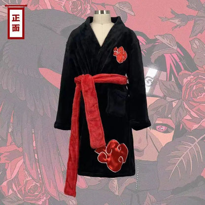 Naruto Akatsuki Uchiha Itachi Robe – Flannel Thickened Thermal Bathrobe Nightgown Pajama for Teens