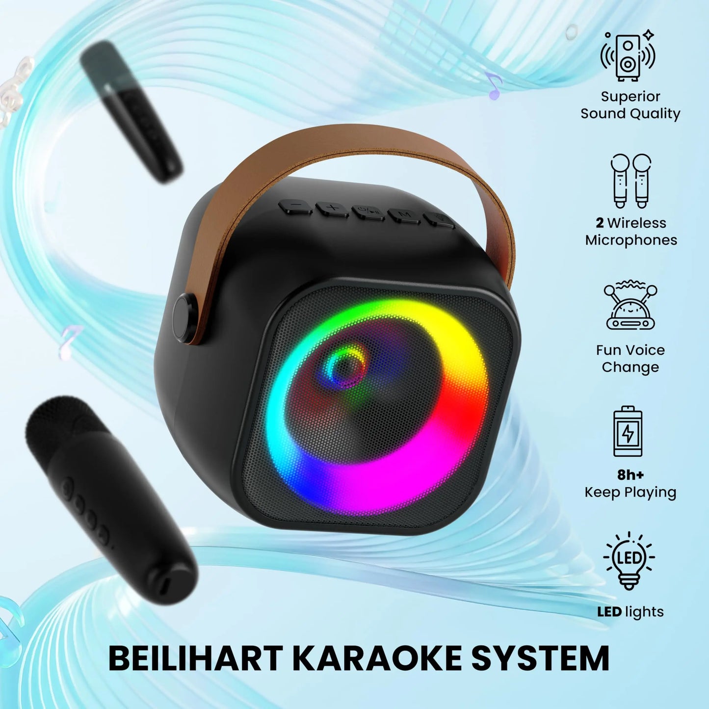 Haomuren Portable Karaoke Machine – Mini Bluetooth Speaker with 1-2 Wireless Microphones, Singing Toy for Kids & Family Party Gift