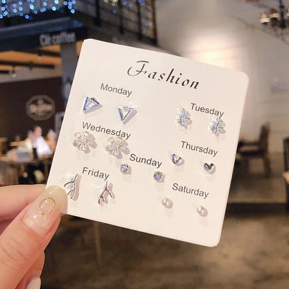 S925 Silver Stud Earrings Set - Simple Cute Mini Earrings for Women Girls Exquisite Jewelry Gift Wholesale