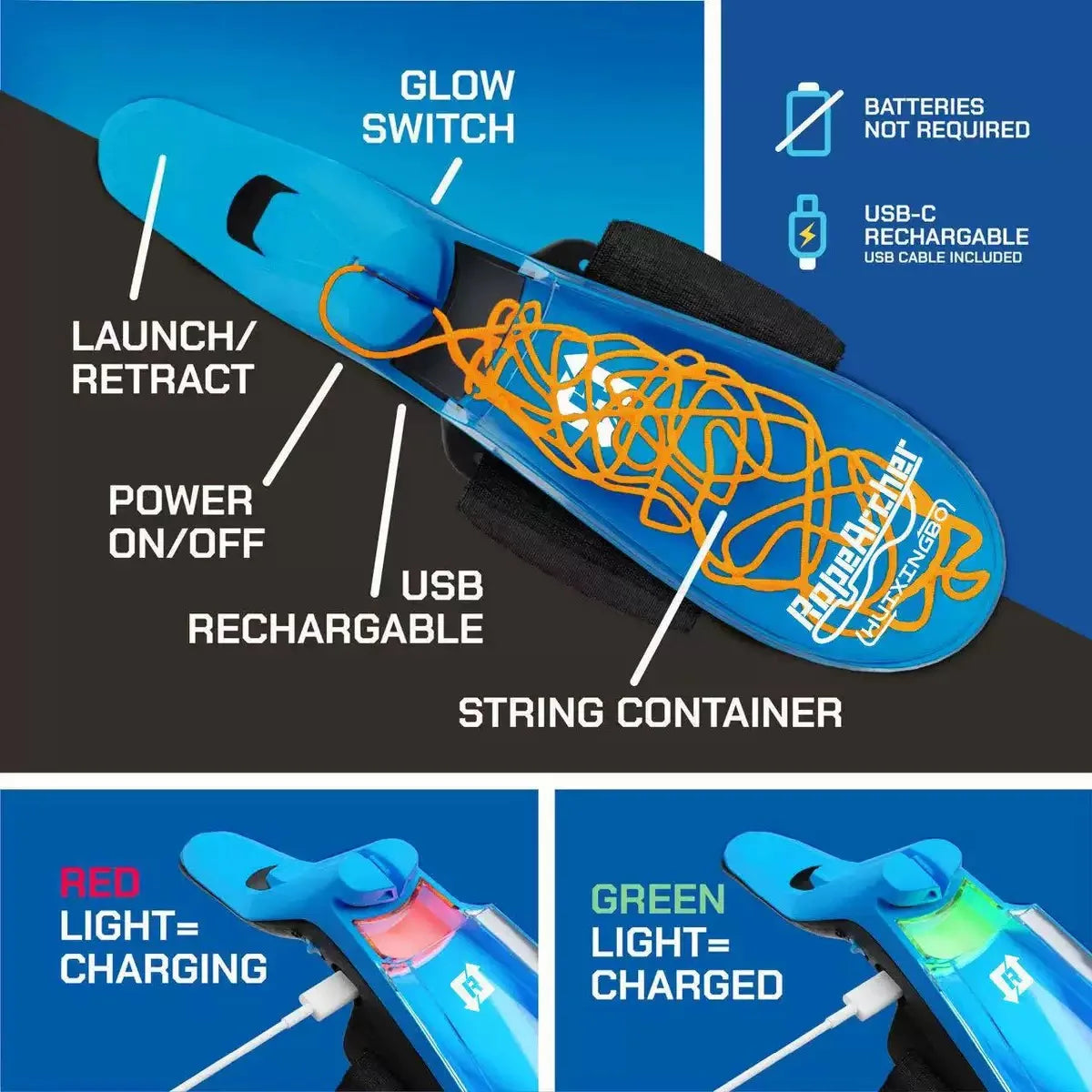 Spider Silk Wrist Launcher - USB Rechargeable Luminous String Shooter Cosplay Toy