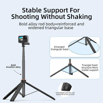 1.38M Selfie Stick Tripod – Adjustable Extension Holder for DJI Action 4, Pocket 3, GoPro, Insta360, DSLR & Phone Photography