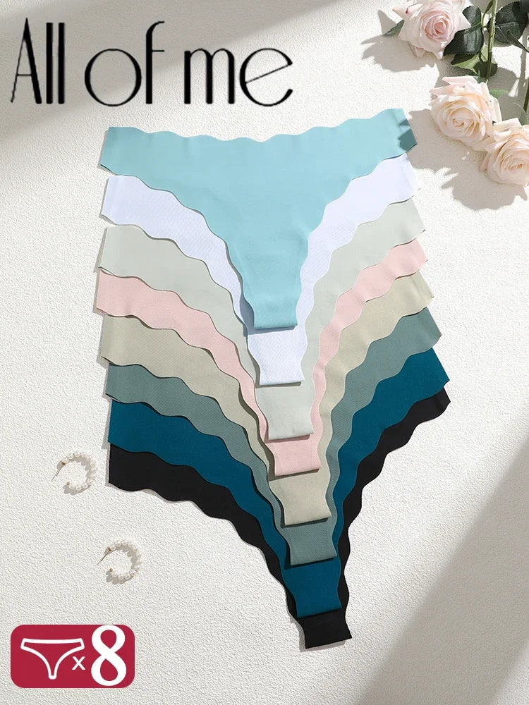 8Pcs Women’s Seamless G-String Panties - Ice Silk Elastic Thong Underwear Set for Comfort & Everyday Wear