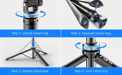 [Newest] Selfie Stick Tripod with Wireless Bluetooth Remote – For GoPro, Insta360, DJI Action Camera & Smartphones
