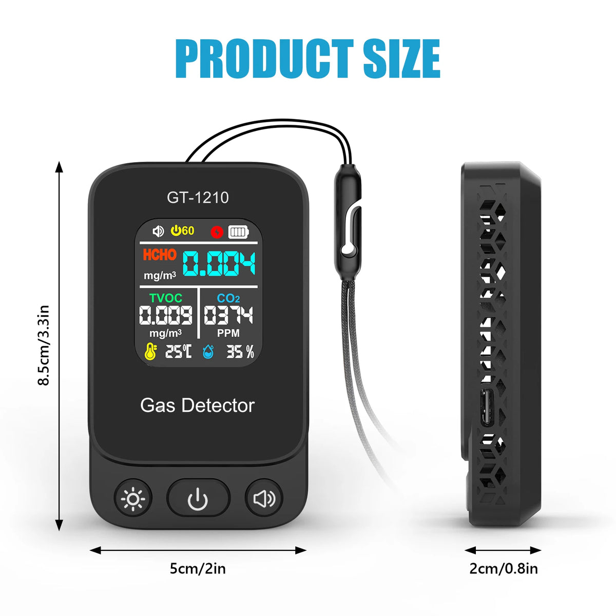 5-in-1 Air Quality Monitor - CO2 HCHO TVOC Gas Detector with Temperature & Humidity Meter Sensor