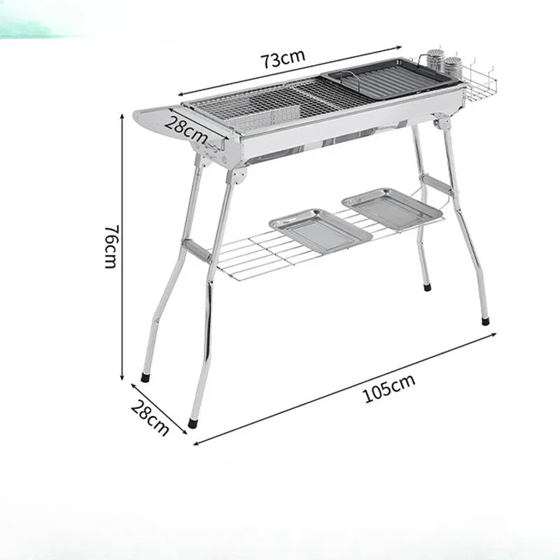 Portable Stainless Steel Charcoal Grill - Large Folding BBQ Cooker with Handle for Outdoor Camping & Barbecue