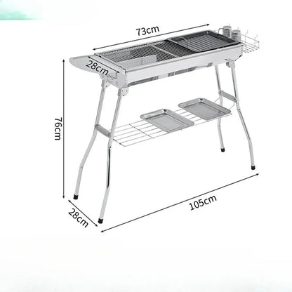 Portable Stainless Steel Charcoal Grill - Large Folding BBQ Cooker with Handle for Outdoor Camping & Barbecue