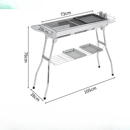 Portable Stainless Steel Charcoal Grill - Large Folding BBQ Cooker with Handle for Outdoor Camping & Barbecue