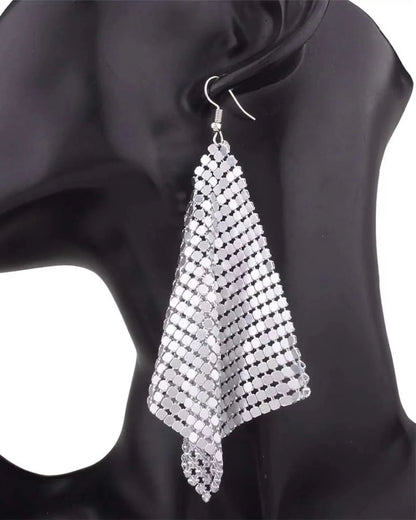 Women’s Metal Sequin Drop Earrings - Long Geometric Tassel Statement Jewelry for Wedding & Party Style