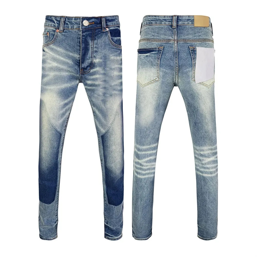 Men's Graffiti Washed Jeans - Retro Distressed Low Rise Skinny Denim Pants