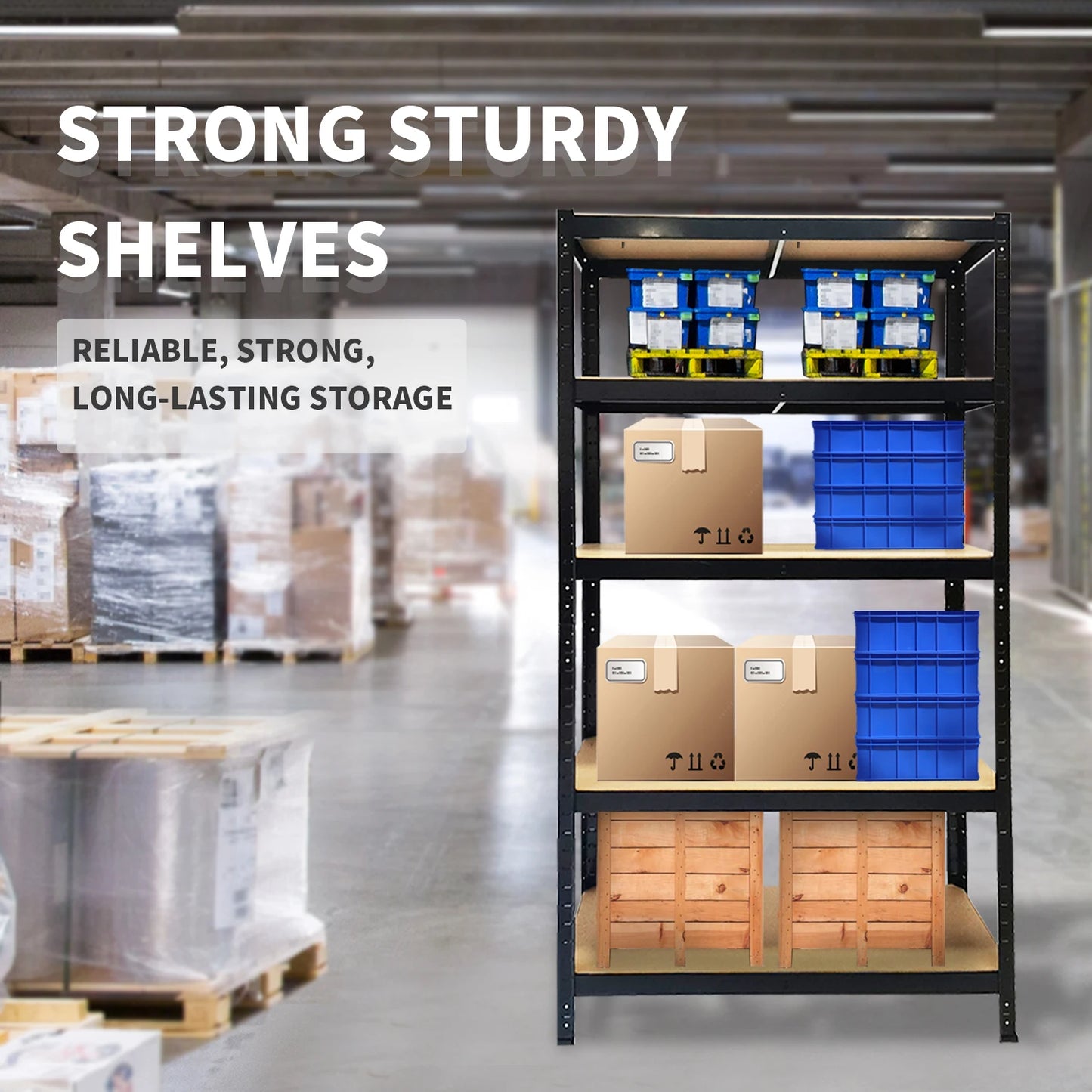 DayPlus 5-Tier Heavy Duty Garage Shelving – Adjustable Storage Unit, 386LBS Load Capacity per Tier, 150-200CM Height