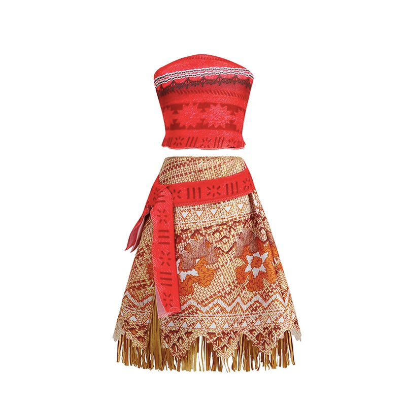 Disney Moana Princess Dress Costume Set - Kids Girls Vaiana Cosplay with Headwear, Necklace & Pet Accessories
