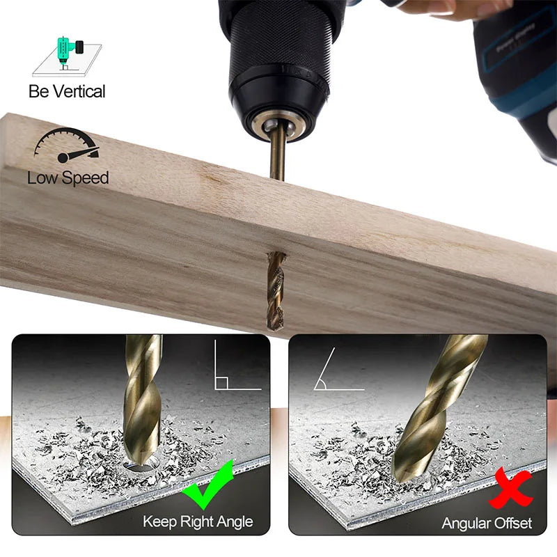 M35 Cobalt Drill Bit Set – High-Speed Steel Jobber Length Twist Drill Kit for Hardened Metal, Stainless Steel, Iron, Wood & Plastic