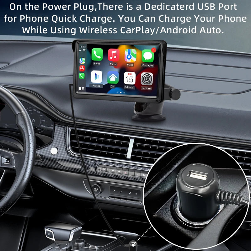 Hippcron 7-Inch Portable Car Radio Multimedia Player – Wireless CarPlay & Android Auto Universal Touchscreen