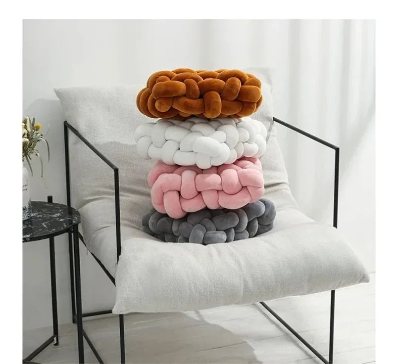 Knotted Square Cushion – Nordic Aesthetic Hand-Made Plush Pillow for Office Chair & Decorative Sleeping Back Support