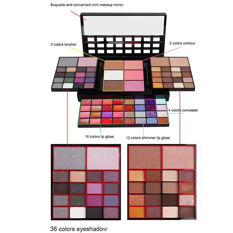 40/74/78 Color Glitter Eyeshadow Palette - Matte Waterproof Long-Lasting Makeup Kit for Women