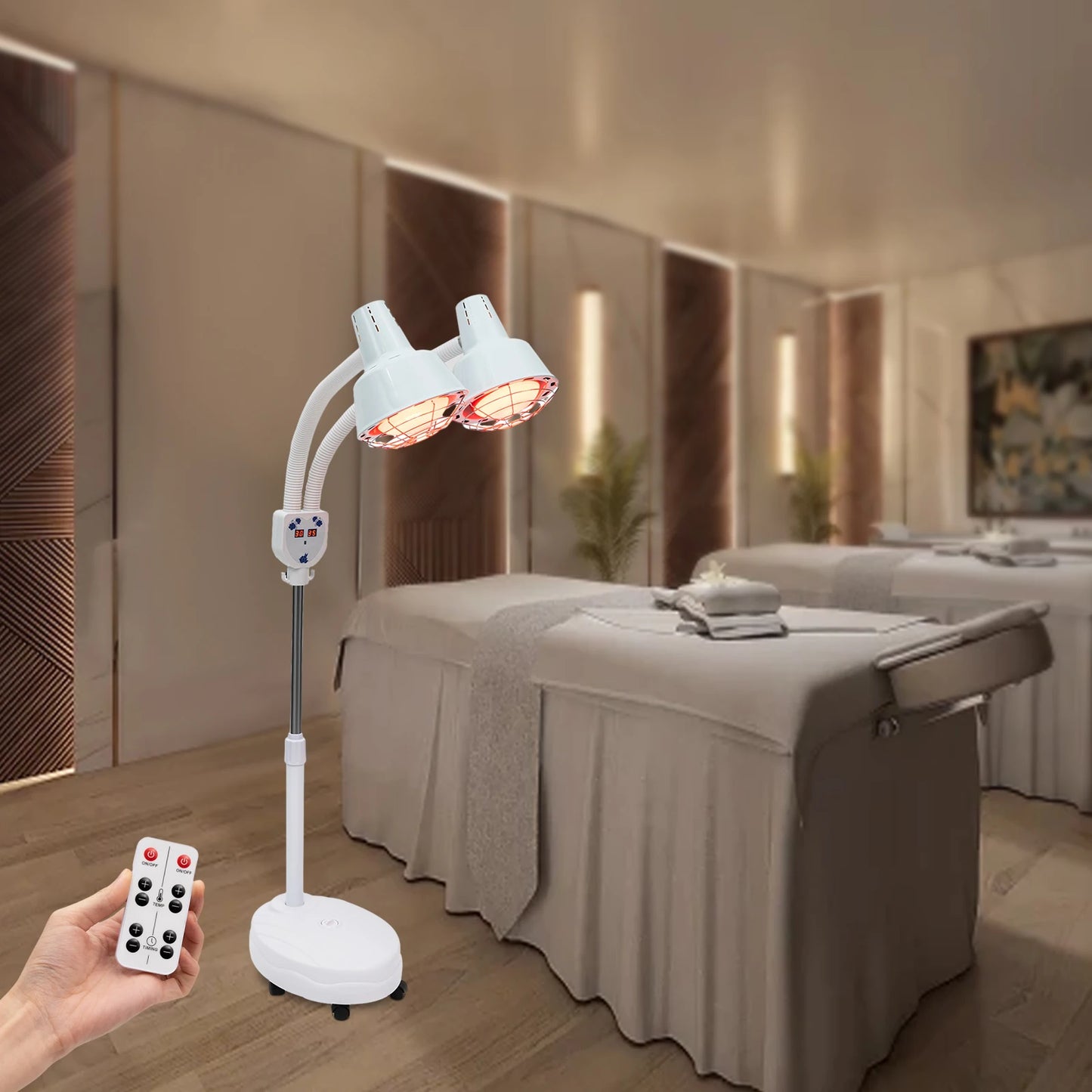 275W Dual-Head Infrared Heat Lamp – Electric Baking Lamp with 360° Adjustable Temperature & Remote Control