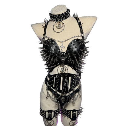 Y2K Gothic Punk Halter Top - Spiked Studded Chain Grunge Emo Rave Festival Style