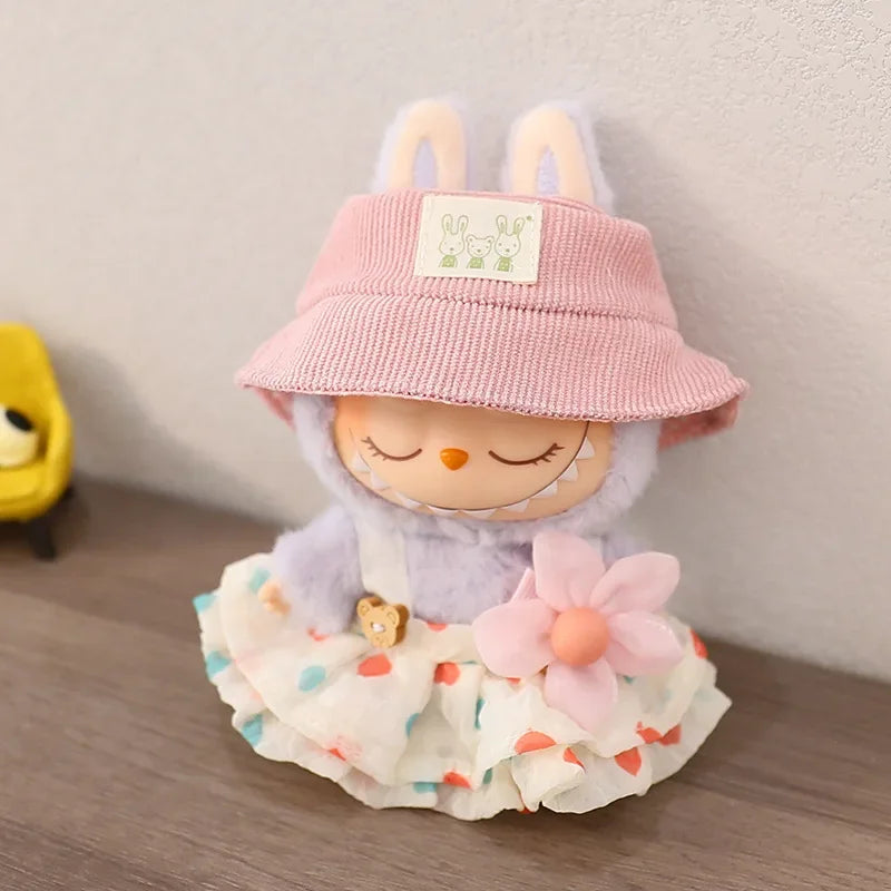 17cm Mini Doll Clothes Set – Kpop EXO Labubu Idol Raincoat, Love Bear Dress & Hat Accessories, Clothing Gift