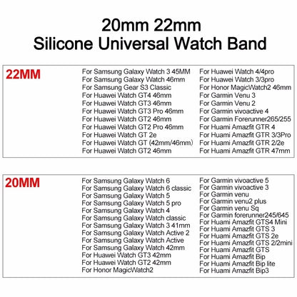 20mm/22mm Silicone Watch Strap - Magnetic Buckle Sport Band for Samsung Galaxy Watch, Huawei Watch GT 2/3 and Gear S3