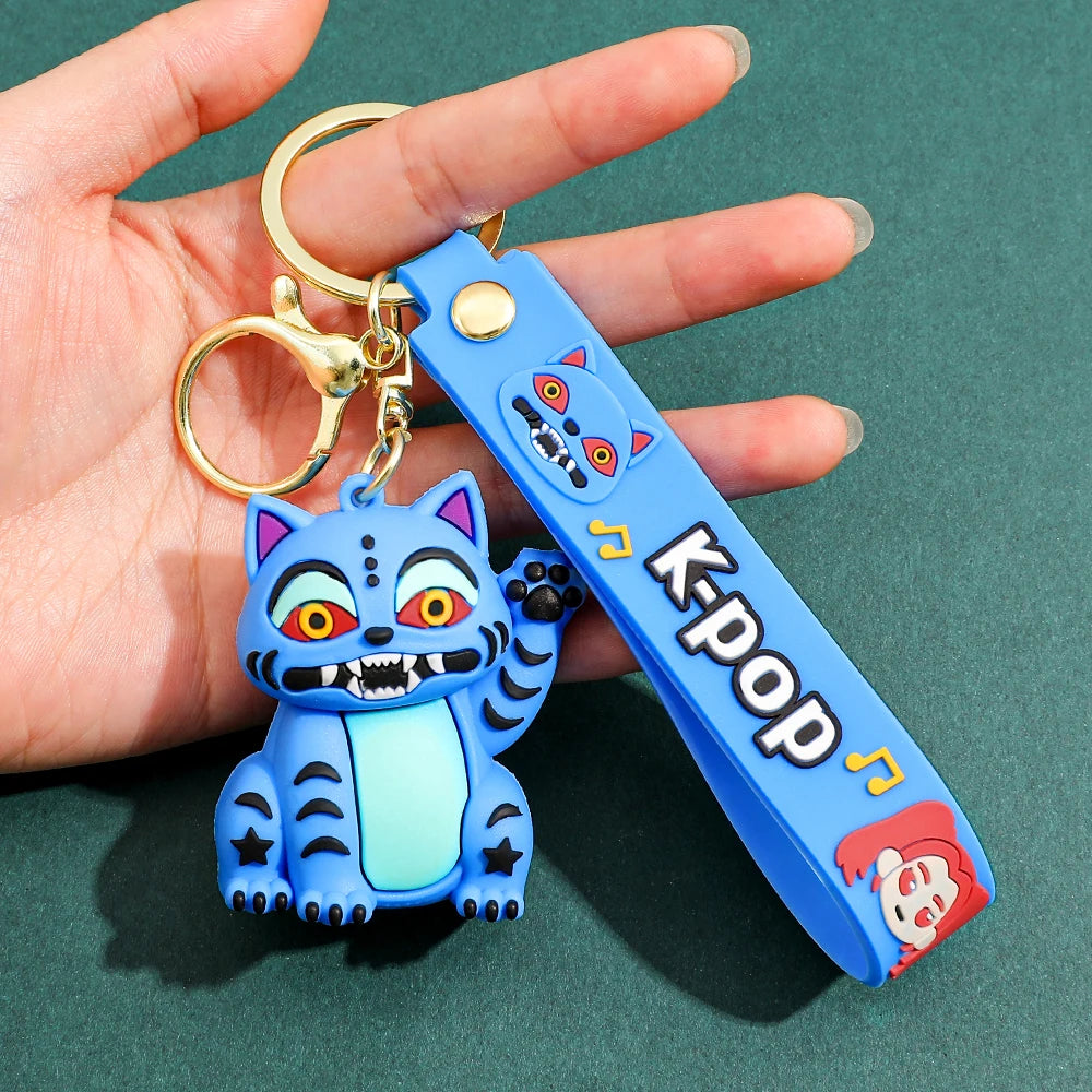 New KPOP Demon Hunters Keychain – Tiger PVC Figure, Cute Harajuku Style Key Ring for Kids & Fans