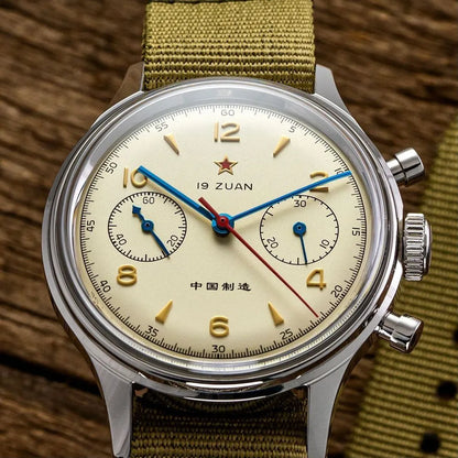 RED STAR 38mm Men's 1963 Chronograph Mechanical Watch – Pilot Air Force Aviation with Seagull ST1901 Movement & Sapphire Glass