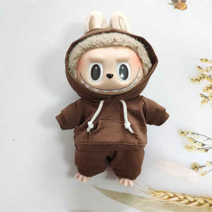 17cm Labubu Doll Outfit Set – Black Hoodie Sweatshirt & Pants, DIY Gift for Dolls