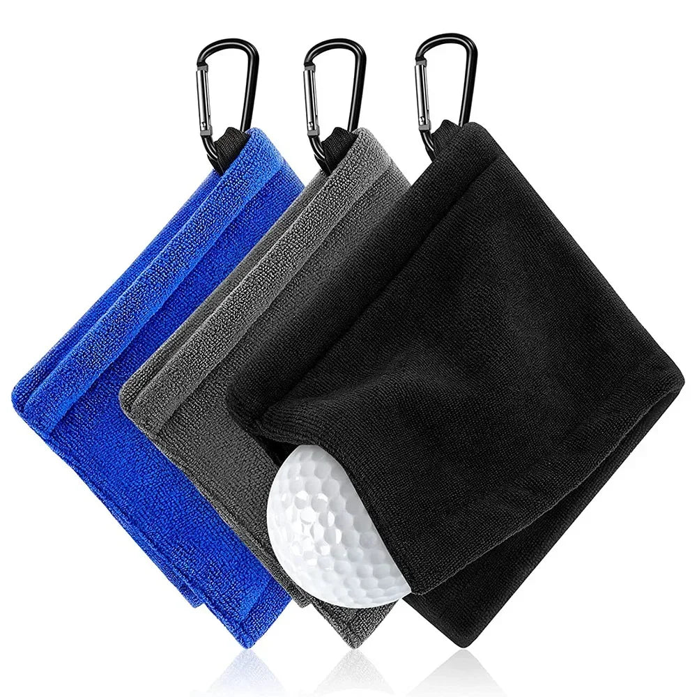 Square Microfiber Golf Ball Cleaning Towel – Water Absorbent Cloth with Carabiner Hook for Clubs and Balls