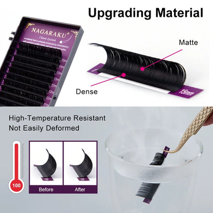 NAGARAKU 16 Rows Individual Eyelash Extensions - Soft Matte Natural False Lashes for Professional Makeup Beauty