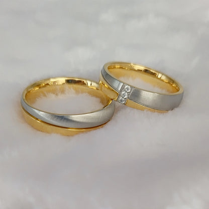 Hammered Couple Wedding Rings - 14K Gold-Plated Titanium Rings for Men & Women