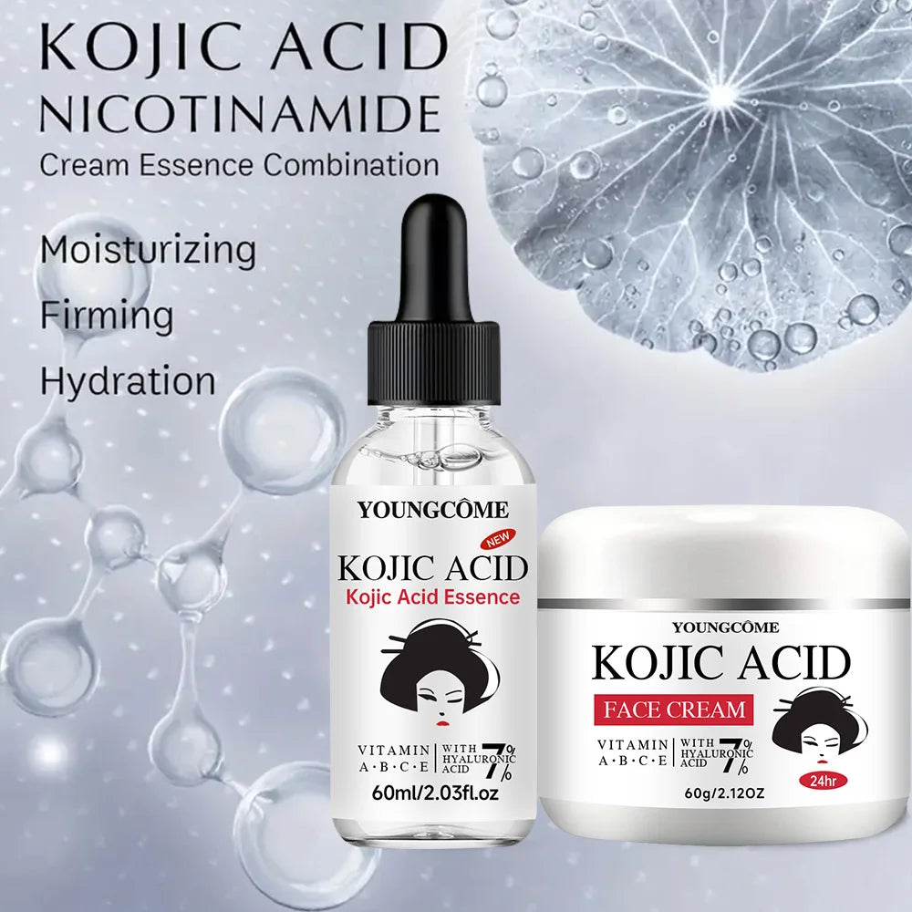 YOUNGCOME Kojic Acid Serum & Cream Set - 2-in-1 Brightening Skincare for Dark Spots, Acne Marks & Even Skin Tone