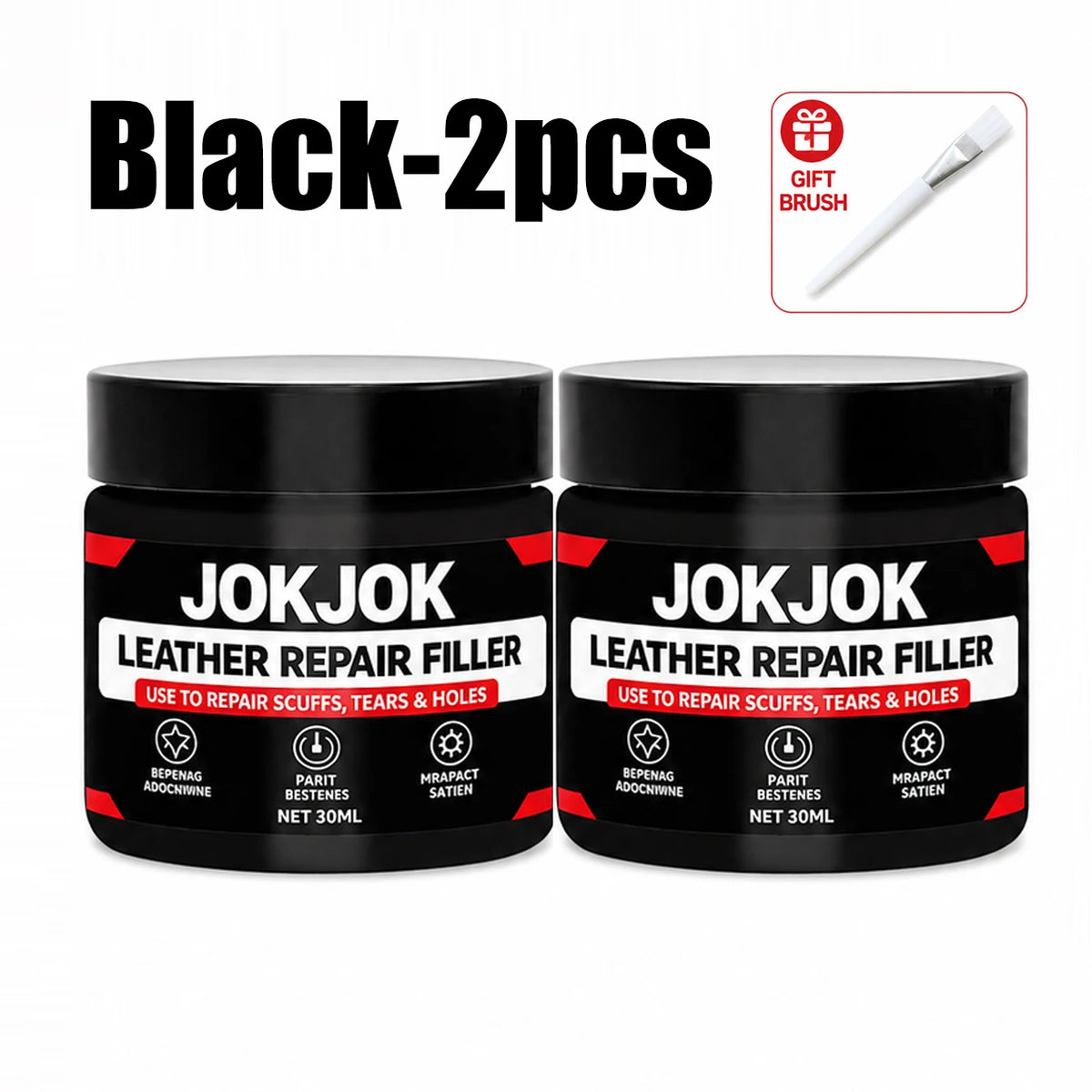 JOKJOK Leather Repair Filler 30ml - Black PU Vinyl Paste for Car Seats, Sofas, Shoes, Scratches, and Cracks