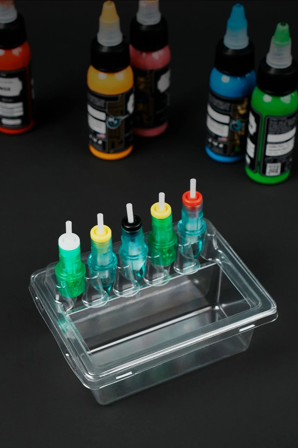 20PCS Tattoo Cartridge Needle Holders — Transparent Disposable Trays for Cleaning & Working Cups