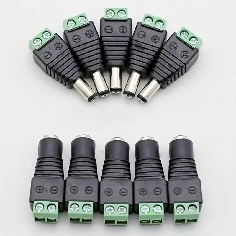 5-Pair 12V DC Power Connector Set - 2.1mm × 5.5mm Male & Female Barrel Plug Jack for LED Strips, Cameras & Power Supplies