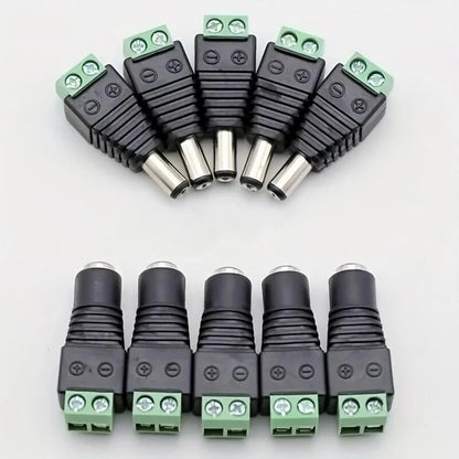5-Pair 12V DC Power Connector Set - 2.1mm × 5.5mm Male & Female Barrel Plug Jack for LED Strips, Cameras & Power Supplies