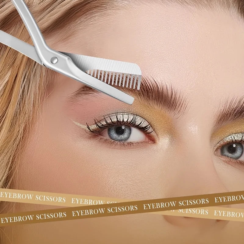 Professional Stainless Steel Eyebrow Scissors with Comb - Hypoallergenic Ergonomic Precision Grooming Tool