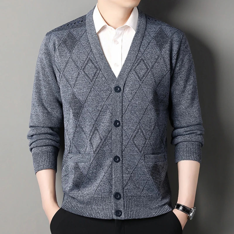 Men's Casual V-Neck Cardigan Sweater - Button Knit Jacket for Autumn Winter Wear