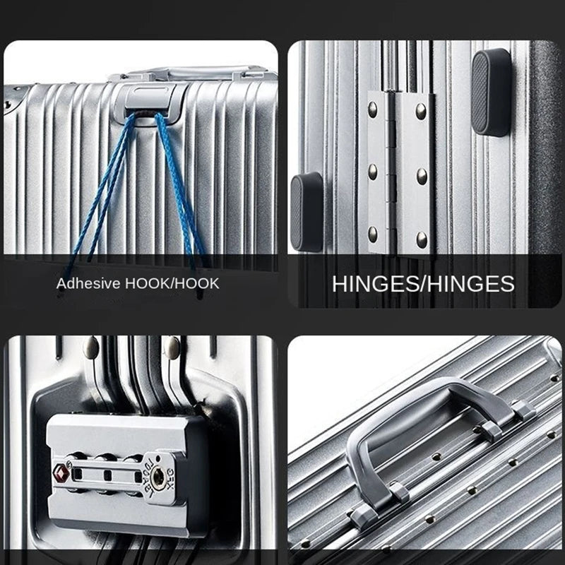 Aluminum Metal Luggage Carry-On Travel Bags - 20/22/28/30 Inch Trolley Suitcase with Cabin Size and Password Lock