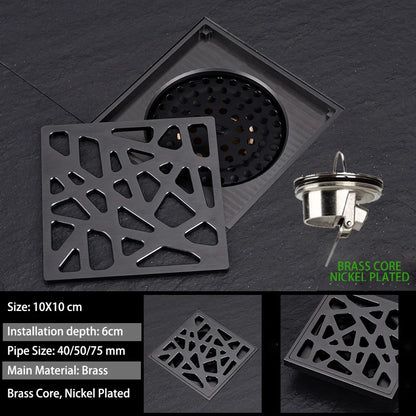 Luxury Brass Floor Drain — 10x10CM Carved Anti-Odor & Insect-Proof Drain for Shower, Bathroom & Balcony