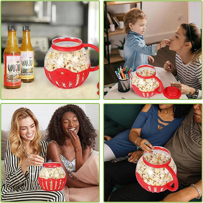 LMETJMA 2.25QT Microwave Glass Popcorn Popper with Silicone Lid - Temperature Safe JT186 Microwave Popcorn Maker