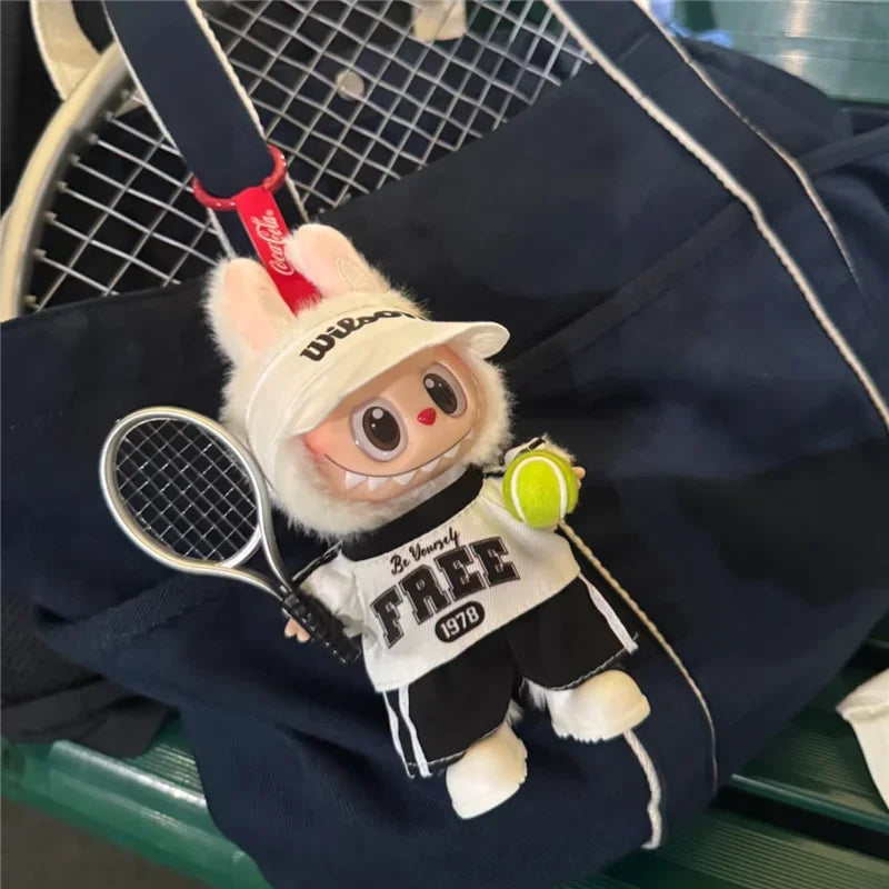 Labubu 15-17cm Doll Sports Outfit – LA Baseball & Trendy Tennis/Badminton Clothing, T-Shirt & Cargo Pants Set