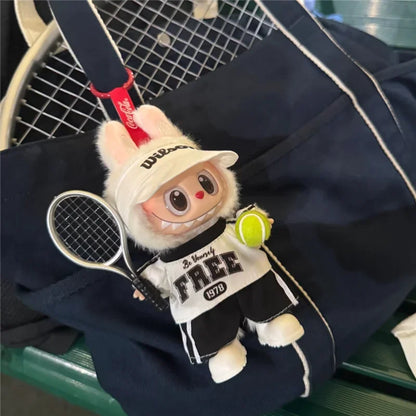 Labubu 15-17cm Doll Sports Outfit – LA Baseball & Trendy Tennis/Badminton Clothing, T-Shirt & Cargo Pants Set